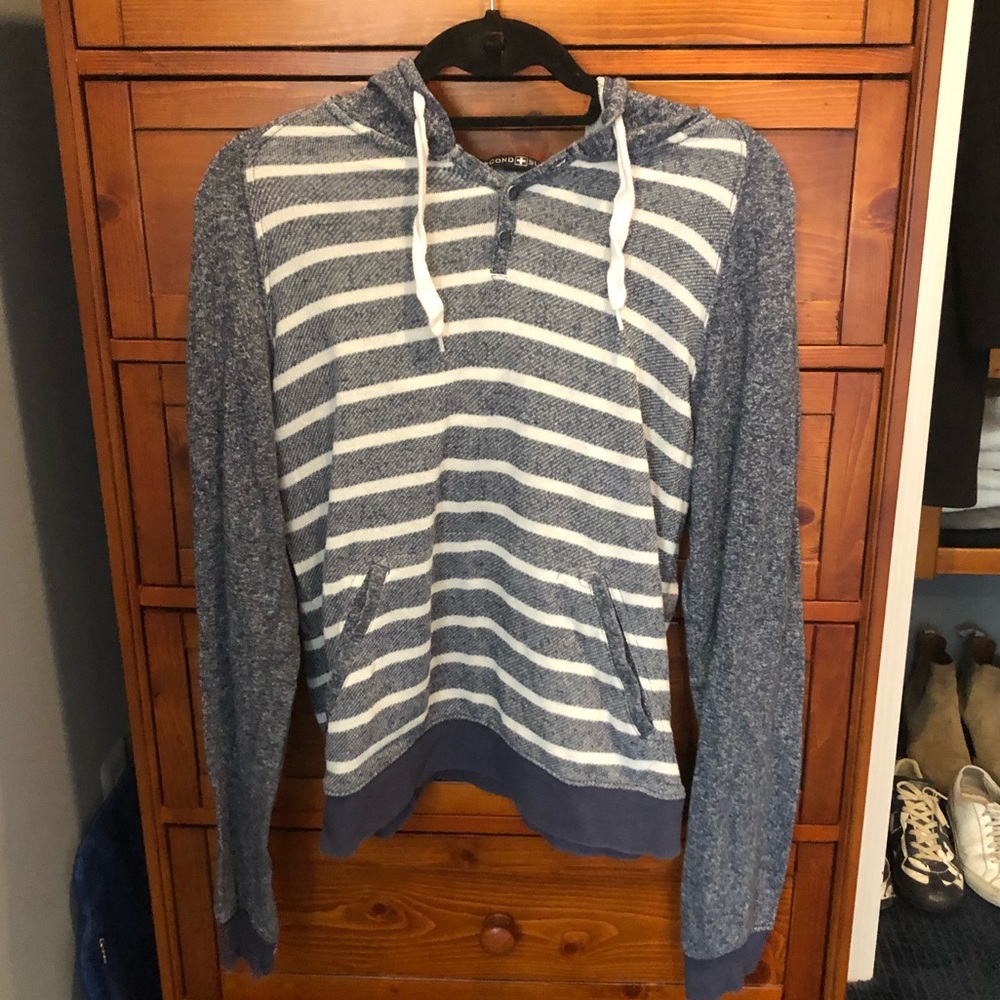 Blue/Grey and White Striped Hoodie